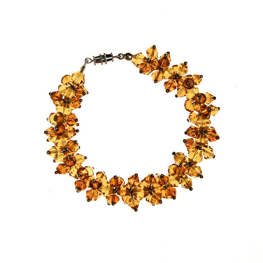 Amber Crystal Bracelet, 1980s, Artisan Made, Handmade, Faceted Crystal, Boho, Bohemian Chic