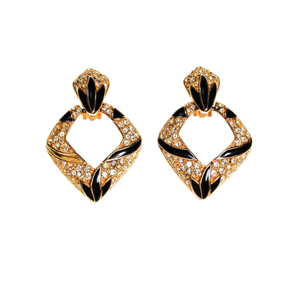 Bijoux Designs Door Knocker Earring in Gold Tone with Black Enamel and  Rhinestones by Bijoux Designs New York - Vintage Meet Modern Vintage Jewelry - Chicago, Illinois - #oldhollywoodglamour #vintagemeetmodern #designervintage #jewelrybox #antiquejewelry #vintagejewelry