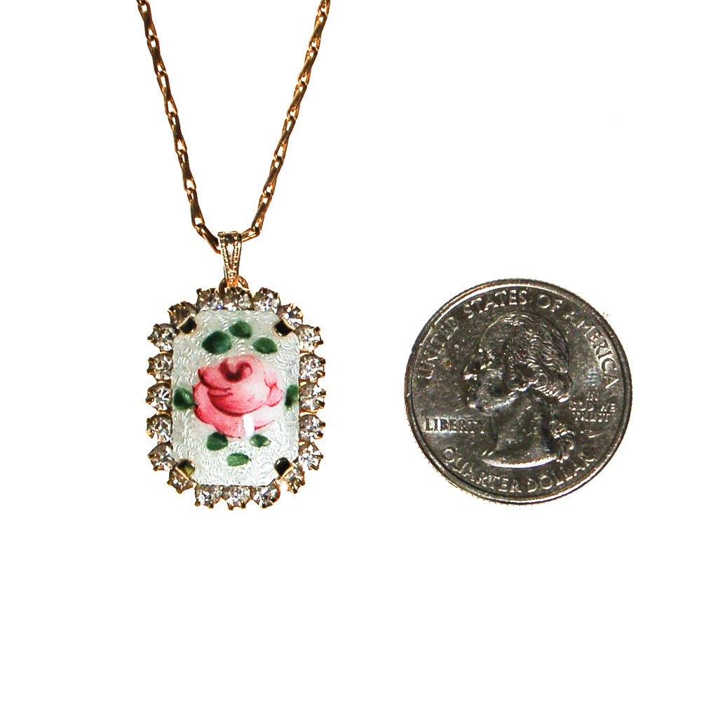 Rose Guilloche and Rhinestone Pendant Necklace by Unsigned Beauty - Vintage Meet Modern Vintage Jewelry - Chicago, Illinois - #oldhollywoodglamour #vintagemeetmodern #designervintage #jewelrybox #antiquejewelry #vintagejewelry