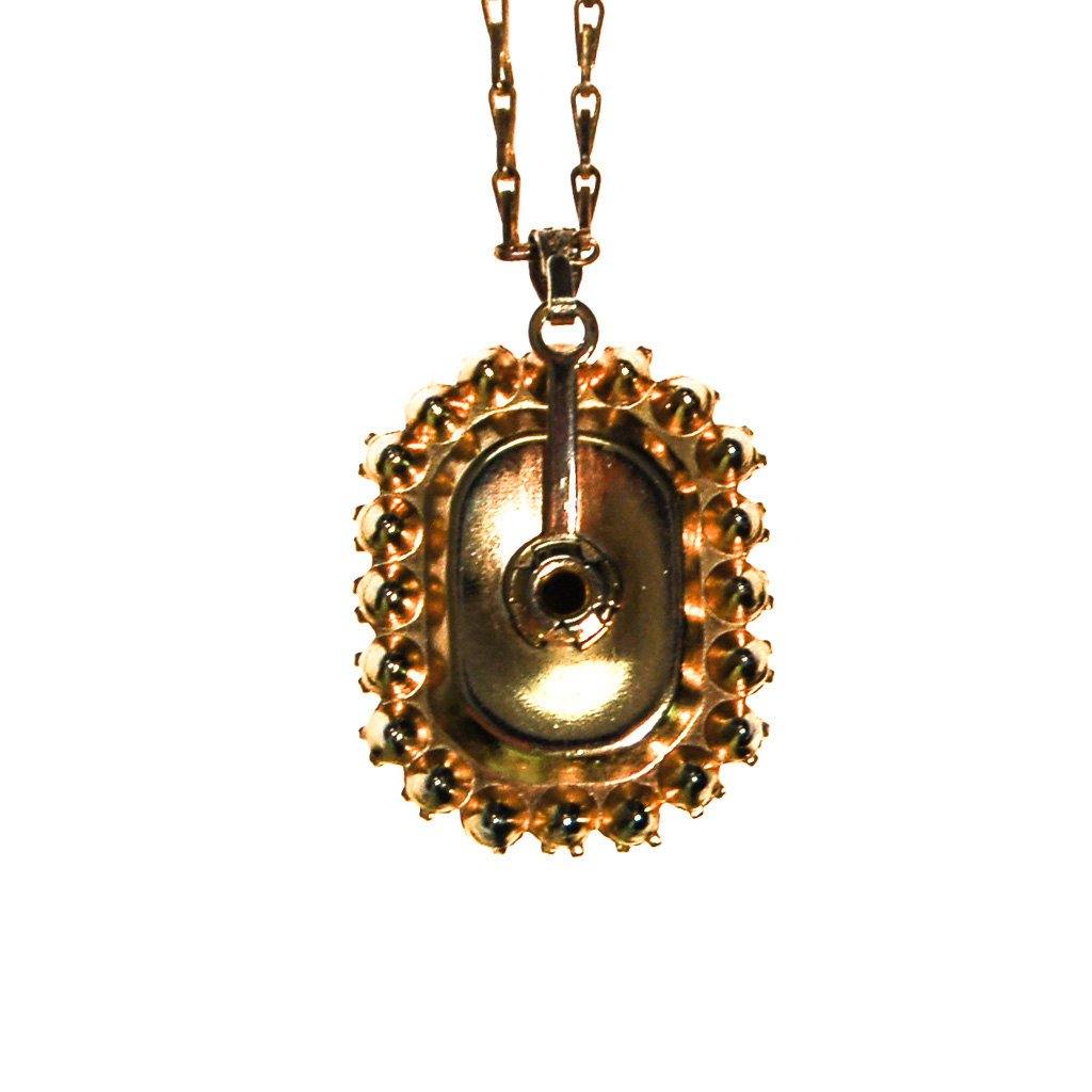 Rose Guilloche and Rhinestone Pendant Necklace by Unsigned Beauty - Vintage Meet Modern Vintage Jewelry - Chicago, Illinois - #oldhollywoodglamour #vintagemeetmodern #designervintage #jewelrybox #antiquejewelry #vintagejewelry