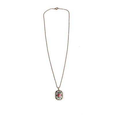 Rose Guilloche and Rhinestone Pendant Necklace by Unsigned Beauty - Vintage Meet Modern Vintage Jewelry - Chicago, Illinois - #oldhollywoodglamour #vintagemeetmodern #designervintage #jewelrybox #antiquejewelry #vintagejewelry