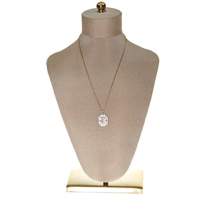 Rose Guilloche and Rhinestone Pendant Necklace by Unsigned Beauty - Vintage Meet Modern Vintage Jewelry - Chicago, Illinois - #oldhollywoodglamour #vintagemeetmodern #designervintage #jewelrybox #antiquejewelry #vintagejewelry