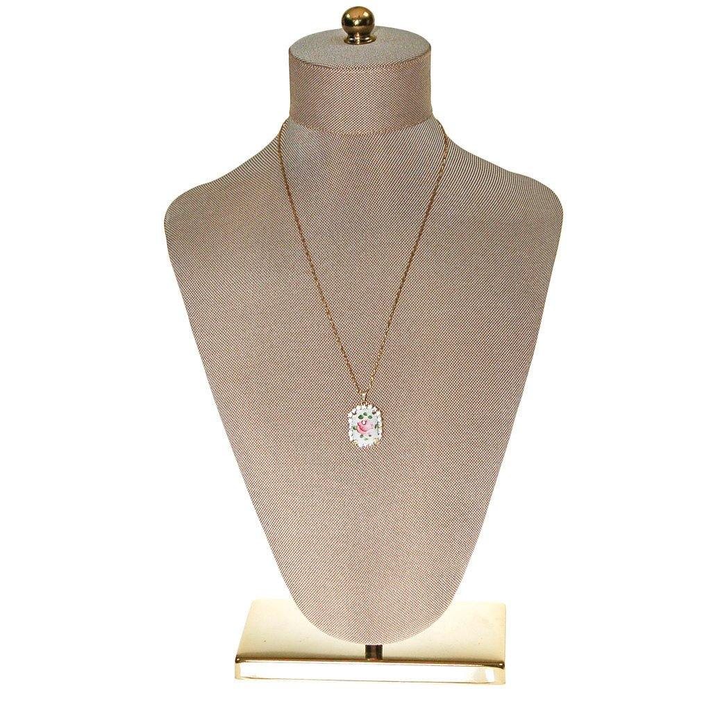 Rose Guilloche and Rhinestone Pendant Necklace
