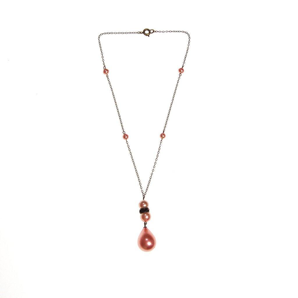 Art Deco Pink Pearl Tear Drop Lavalier Necklace