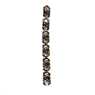 Rhinestone Flower Pot Metal Bracelet, 1940s, Blue, Red, Silver by Patent Pending - Vintage Meet Modern Vintage Jewelry - Chicago, Illinois - #oldhollywoodglamour #vintagemeetmodern #designervintage #jewelrybox #antiquejewelry #vintagejewelry