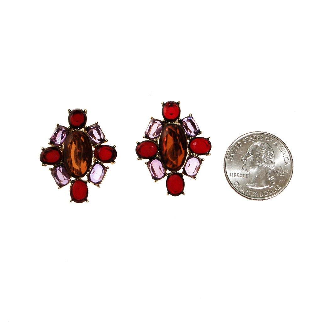 Monet Amethyst, Garnet, and Smokey Topaz Crystal Earrings by Monet - Vintage Meet Modern Vintage Jewelry - Chicago, Illinois - #oldhollywoodglamour #vintagemeetmodern #designervintage #jewelrybox #antiquejewelry #vintagejewelry
