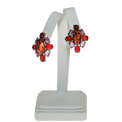 Monet Amethyst, Garnet, and Smokey Topaz Crystal Earrings by Monet - Vintage Meet Modern Vintage Jewelry - Chicago, Illinois - #oldhollywoodglamour #vintagemeetmodern #designervintage #jewelrybox #antiquejewelry #vintagejewelry
