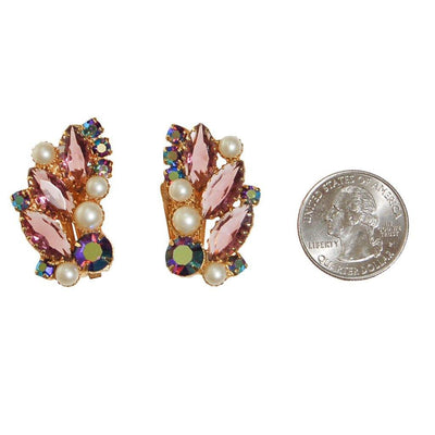 Juliana Purple Rhinestone, Pearl, Aurora Borealis Clip Ear Crawler Earrings by Juliana - Vintage Meet Modern Vintage Jewelry - Chicago, Illinois - #oldhollywoodglamour #vintagemeetmodern #designervintage #jewelrybox #antiquejewelry #vintagejewelry