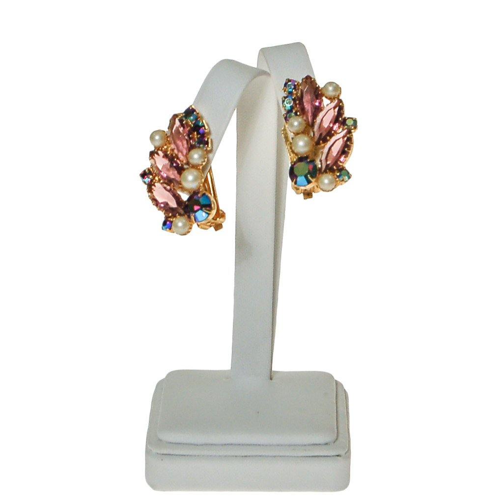 Juliana Purple Rhinestone, Pearl, Aurora Borealis Clip Ear Crawler Earrings by Juliana - Vintage Meet Modern Vintage Jewelry - Chicago, Illinois - #oldhollywoodglamour #vintagemeetmodern #designervintage #jewelrybox #antiquejewelry #vintagejewelry