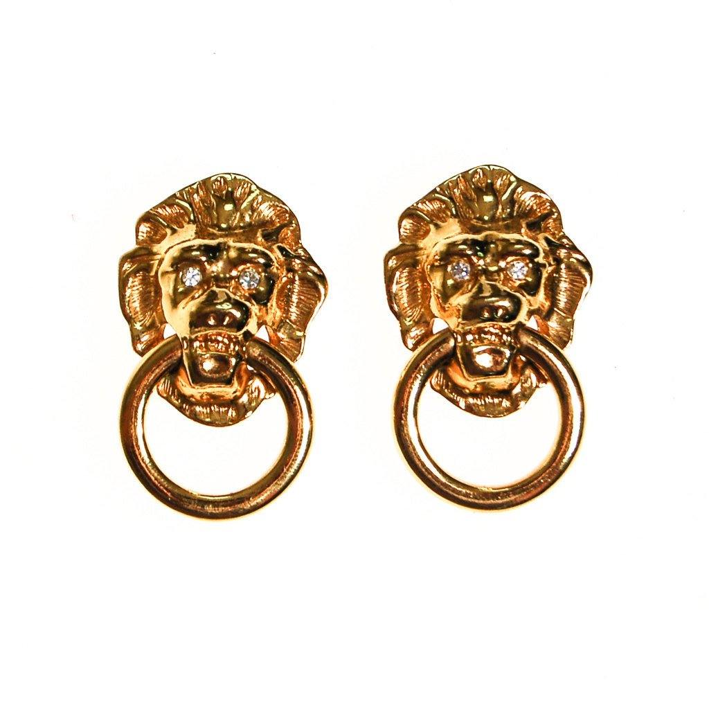 Kenneth Jay Lane Lions Head Doorknocker Earrings