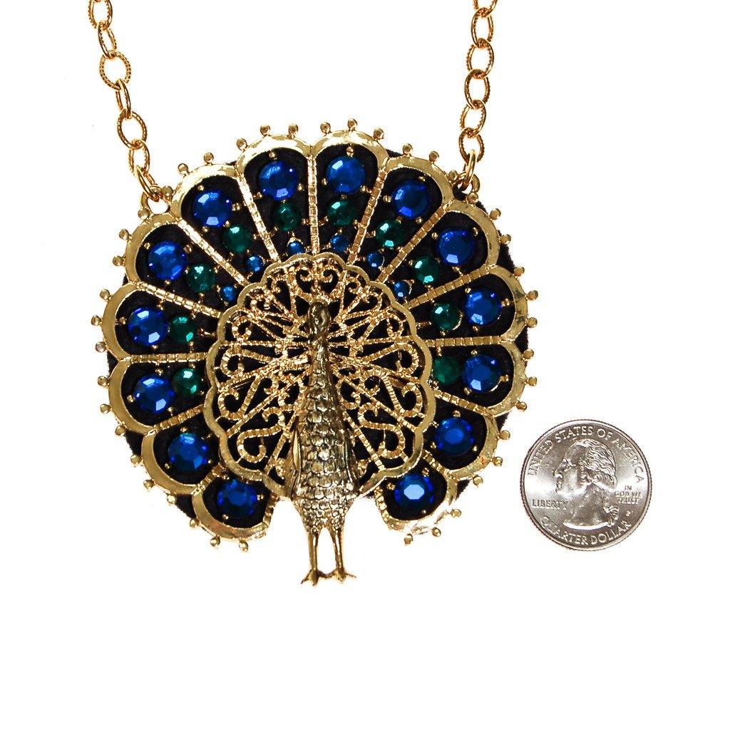 Blue and Green Rhinestone Peacock Statement Necklace by Unsigned Beauty - Vintage Meet Modern Vintage Jewelry - Chicago, Illinois - #oldhollywoodglamour #vintagemeetmodern #designervintage #jewelrybox #antiquejewelry #vintagejewelry