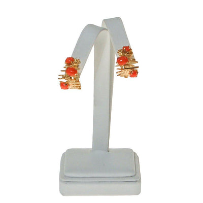 Henkel and Grosse Brutalist Modern Earrings Gold Tone with Coral Cabochons by Henkel and Grosse - Vintage Meet Modern Vintage Jewelry - Chicago, Illinois - #oldhollywoodglamour #vintagemeetmodern #designervintage #jewelrybox #antiquejewelry #vintagejewelry