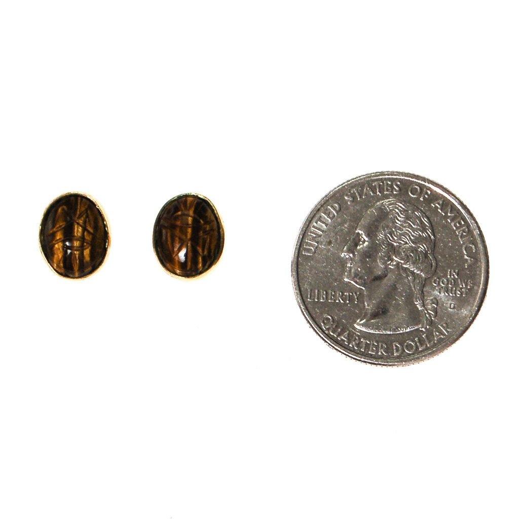 Tigers Eye Scarab Stud Earrings by 1970's - Vintage Meet Modern Vintage Jewelry - Chicago, Illinois - #oldhollywoodglamour #vintagemeetmodern #designervintage #jewelrybox #antiquejewelry #vintagejewelry