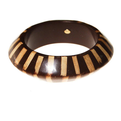 KJL Brown Lucite with Wood Bangle Bracelet by Kenneth Lane - Vintage Meet Modern Vintage Jewelry - Chicago, Illinois - #oldhollywoodglamour #vintagemeetmodern #designervintage #jewelrybox #antiquejewelry #vintagejewelry