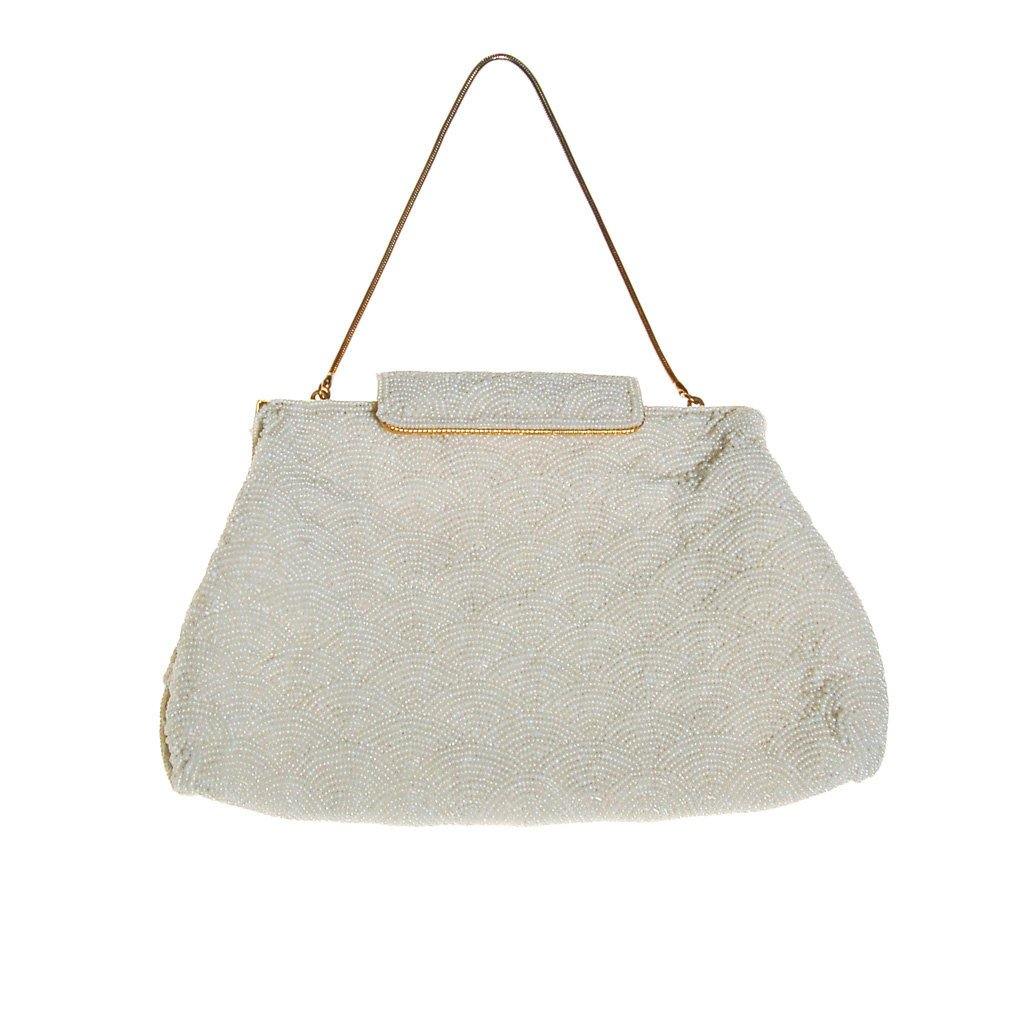 Pearl White Hand-beaded Vintage Clutch by Made in Japan - Vintage Meet Modern Vintage Jewelry - Chicago, Illinois - #oldhollywoodglamour #vintagemeetmodern #designervintage #jewelrybox #antiquejewelry #vintagejewelry