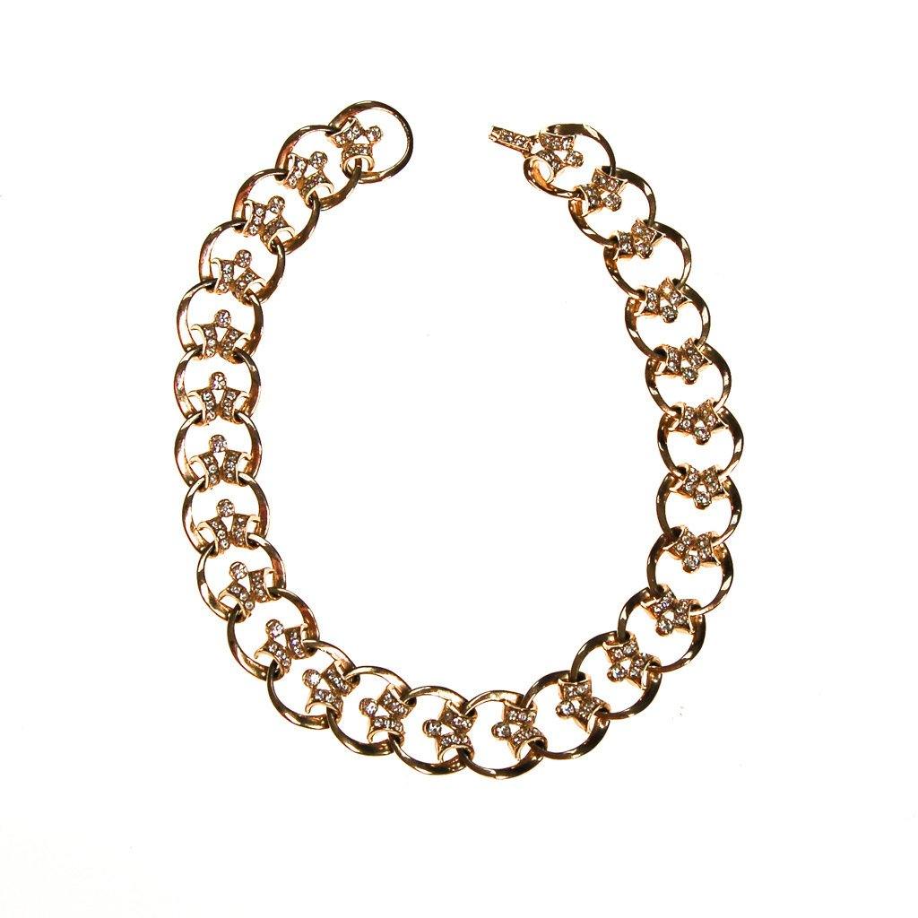 Gold Scroll Link Rhinestone Choker Necklace by 1950s - Vintage Meet Modern Vintage Jewelry - Chicago, Illinois - #oldhollywoodglamour #vintagemeetmodern #designervintage #jewelrybox #antiquejewelry #vintagejewelry