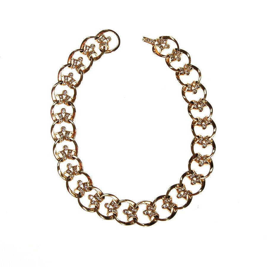 Gold Scroll Link Rhinestone Choker Necklace by 1950s - Vintage Meet Modern Vintage Jewelry - Chicago, Illinois - #oldhollywoodglamour #vintagemeetmodern #designervintage #jewelrybox #antiquejewelry #vintagejewelry