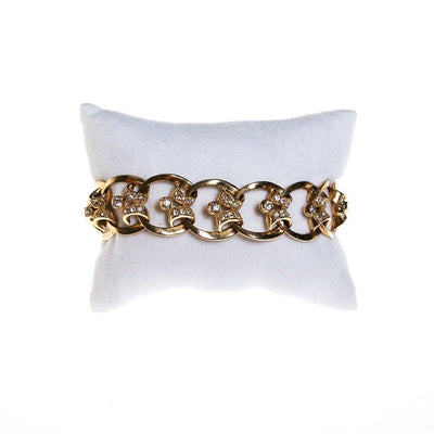 Gold Scroll Link Bracelet with Diamante Rhinestones by 1950s - Vintage Meet Modern Vintage Jewelry - Chicago, Illinois - #oldhollywoodglamour #vintagemeetmodern #designervintage #jewelrybox #antiquejewelry #vintagejewelry