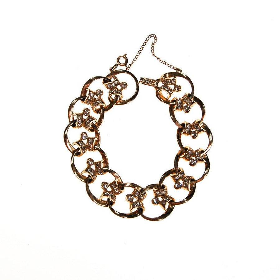 Gold Scroll Link Bracelet with Diamante Rhinestones by 1950s - Vintage Meet Modern Vintage Jewelry - Chicago, Illinois - #oldhollywoodglamour #vintagemeetmodern #designervintage #jewelrybox #antiquejewelry #vintagejewelry