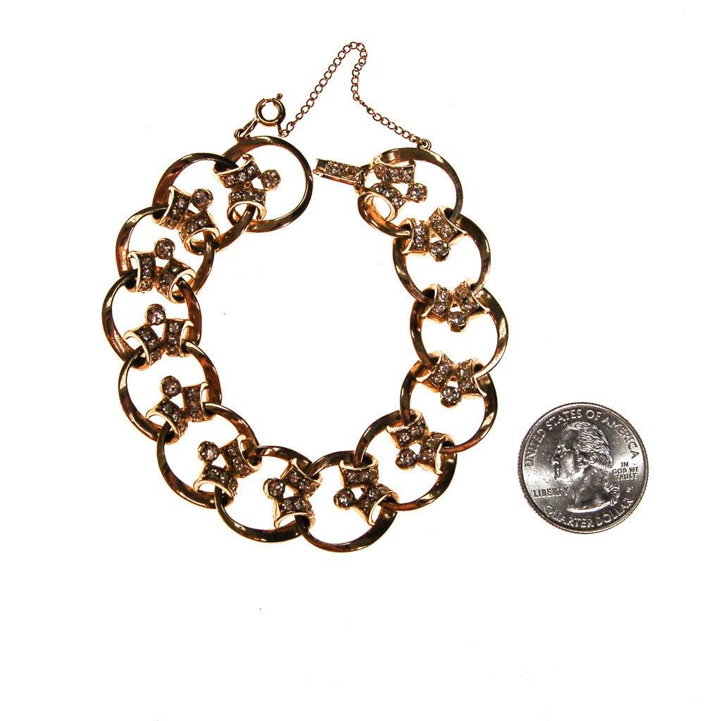Gold Scroll Link Bracelet with Diamante Rhinestones by 1950s - Vintage Meet Modern Vintage Jewelry - Chicago, Illinois - #oldhollywoodglamour #vintagemeetmodern #designervintage #jewelrybox #antiquejewelry #vintagejewelry