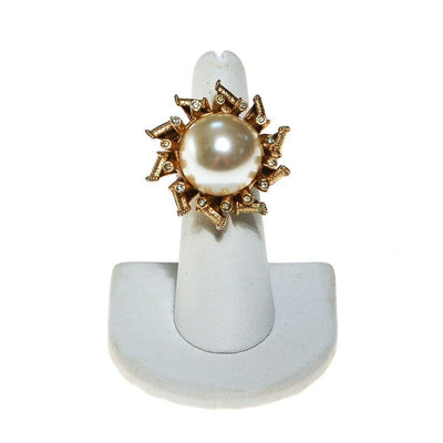 Pearl and Rhinestone Atomic Starburst Statement Ring by 1960s - Vintage Meet Modern Vintage Jewelry - Chicago, Illinois - #oldhollywoodglamour #vintagemeetmodern #designervintage #jewelrybox #antiquejewelry #vintagejewelry