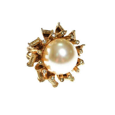 Pearl and Rhinestone Atomic Starburst Statement Ring by 1960s - Vintage Meet Modern Vintage Jewelry - Chicago, Illinois - #oldhollywoodglamour #vintagemeetmodern #designervintage #jewelrybox #antiquejewelry #vintagejewelry