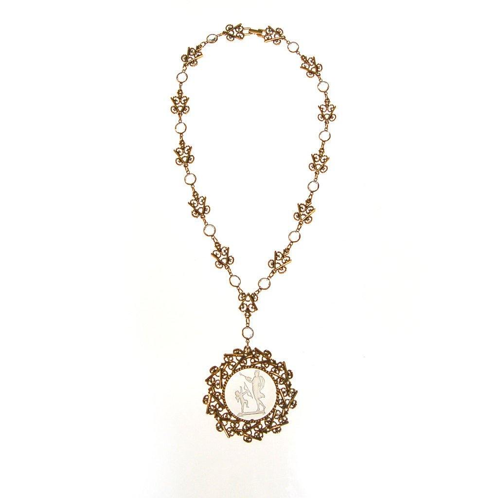 Cupid and Psyche Mythological Crystal Cameo Pendant Necklace by Goldette - Vintage Meet Modern Vintage Jewelry - Chicago, Illinois - #oldhollywoodglamour #vintagemeetmodern #designervintage #jewelrybox #antiquejewelry #vintagejewelry