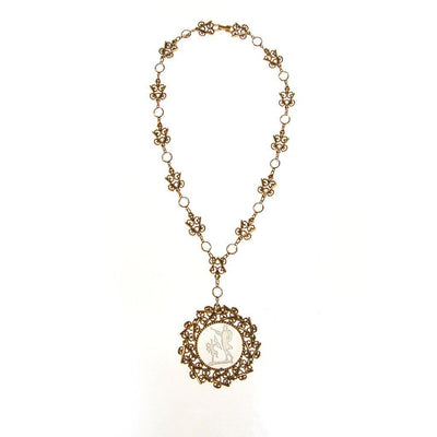 Cupid and Psyche Mythological Crystal Cameo Pendant Necklace by Goldette - Vintage Meet Modern Vintage Jewelry - Chicago, Illinois - #oldhollywoodglamour #vintagemeetmodern #designervintage #jewelrybox #antiquejewelry #vintagejewelry