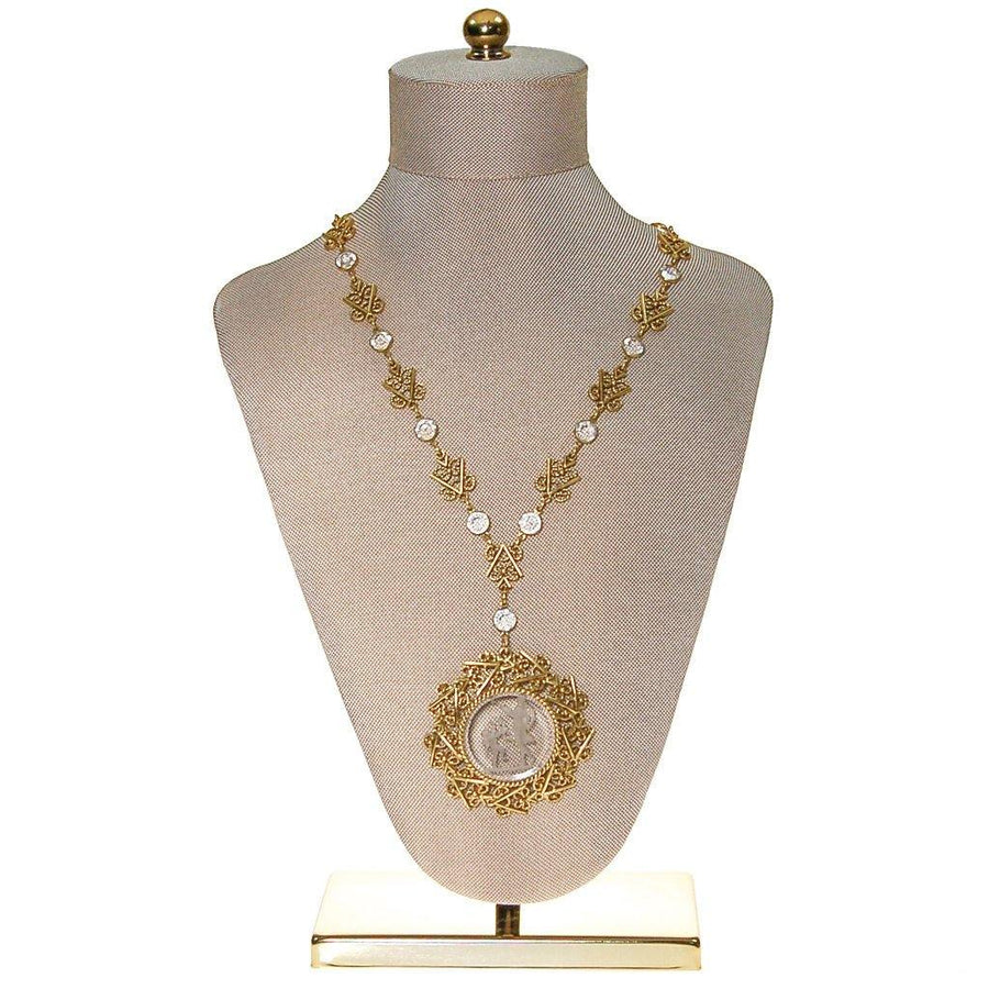 Cupid and Psyche Mythological Crystal Cameo Pendant Necklace by Goldette - Vintage Meet Modern Vintage Jewelry - Chicago, Illinois - #oldhollywoodglamour #vintagemeetmodern #designervintage #jewelrybox #antiquejewelry #vintagejewelry