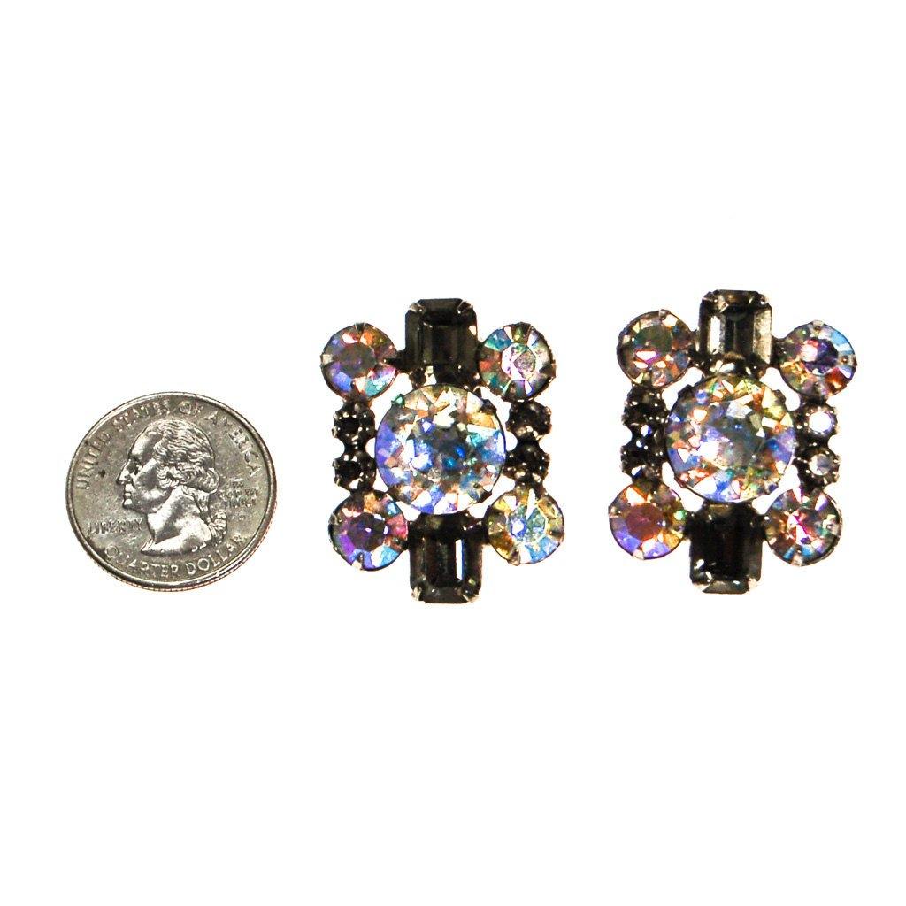 Smoke and Aurora Borealis Rhinestone Statement Earrings by 1960s - Vintage Meet Modern Vintage Jewelry - Chicago, Illinois - #oldhollywoodglamour #vintagemeetmodern #designervintage #jewelrybox #antiquejewelry #vintagejewelry