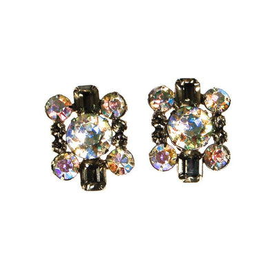 Smoke and Aurora Borealis Rhinestone Statement Earrings by 1960s - Vintage Meet Modern Vintage Jewelry - Chicago, Illinois - #oldhollywoodglamour #vintagemeetmodern #designervintage #jewelrybox #antiquejewelry #vintagejewelry