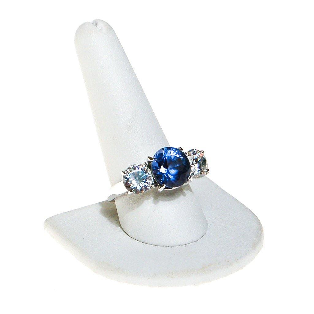 Three Stone Ring, CZ, Blue Topaz, Silver Tone, Wedding, Bridal, Anniversary, Engagement Ring by 1980s - Vintage Meet Modern Vintage Jewelry - Chicago, Illinois - #oldhollywoodglamour #vintagemeetmodern #designervintage #jewelrybox #antiquejewelry #vintagejewelry
