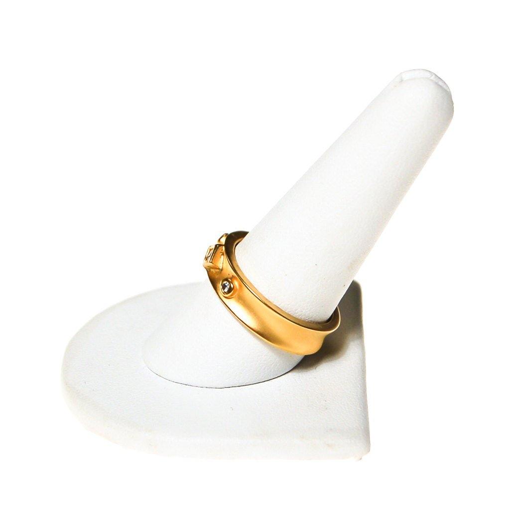 Brushed Gold Tone Band Ring, Bezel Set Cubic Zirconia, Modern, Minimalist, Ring Size 10 by 1980s - Vintage Meet Modern Vintage Jewelry - Chicago, Illinois - #oldhollywoodglamour #vintagemeetmodern #designervintage #jewelrybox #antiquejewelry #vintagejewelry