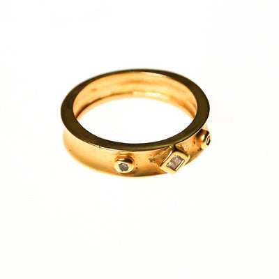 Brushed Gold Tone Band Ring, Bezel Set Cubic Zirconia, Modern, Minimalist, Ring Size 10 by 1980s - Vintage Meet Modern Vintage Jewelry - Chicago, Illinois - #oldhollywoodglamour #vintagemeetmodern #designervintage #jewelrybox #antiquejewelry #vintagejewelry