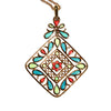 Plique a Jour Crown Trifari Pendant Necklace, Stained Glass, Emerald Green, Red, Blue, Collectible Designer Jewelry, 1960s by Crown Trifari - Vintage Meet Modern Vintage Jewelry - Chicago, Illinois - #oldhollywoodglamour #vintagemeetmodern #designervintage #jewelrybox #antiquejewelry #vintagejewelry