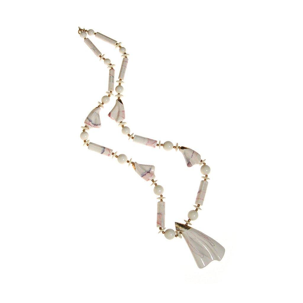 White Marble Abstract Statement Necklace by Made in Japan - Vintage Meet Modern Vintage Jewelry - Chicago, Illinois - #oldhollywoodglamour #vintagemeetmodern #designervintage #jewelrybox #antiquejewelry #vintagejewelry