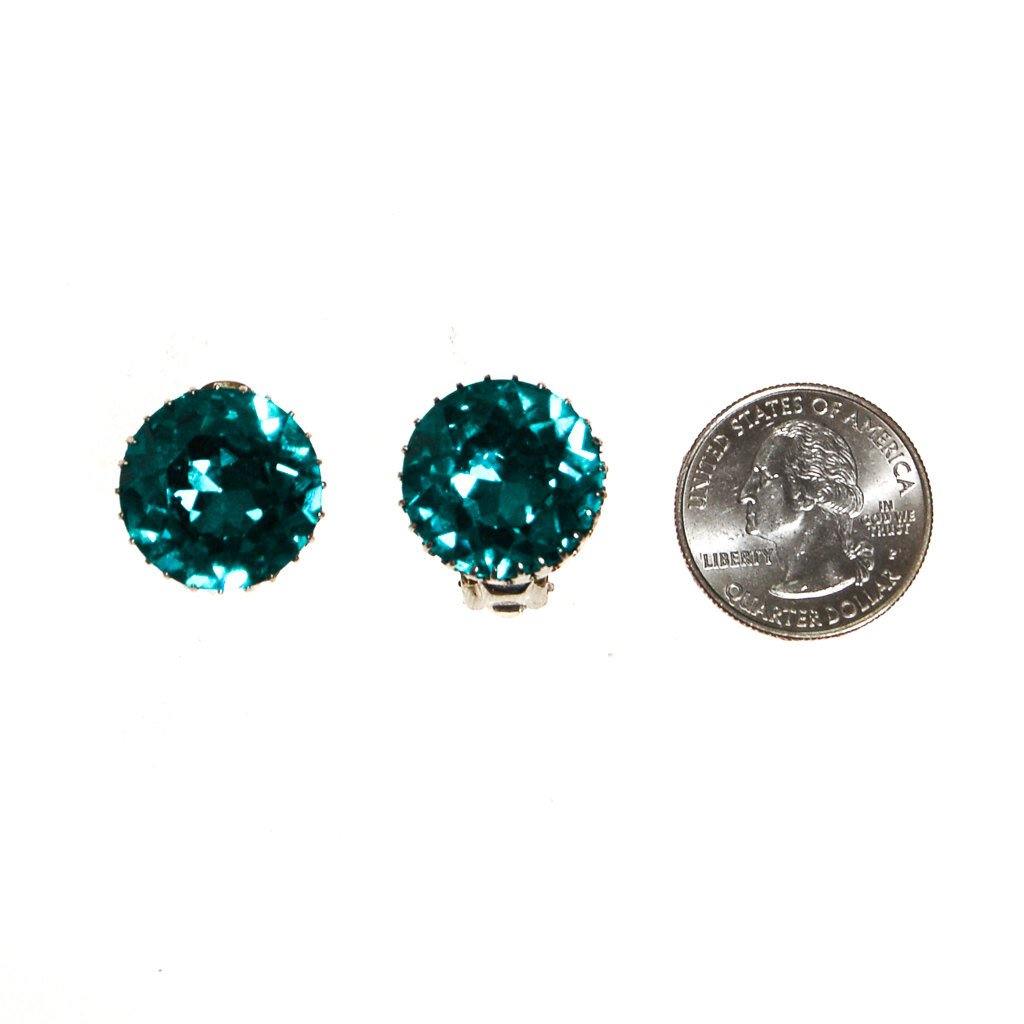 Vintage Austria Blue Aqua Headlight Rhinestone Earrings by 1950s - Vintage Meet Modern Vintage Jewelry - Chicago, Illinois - #oldhollywoodglamour #vintagemeetmodern #designervintage #jewelrybox #antiquejewelry #vintagejewelry