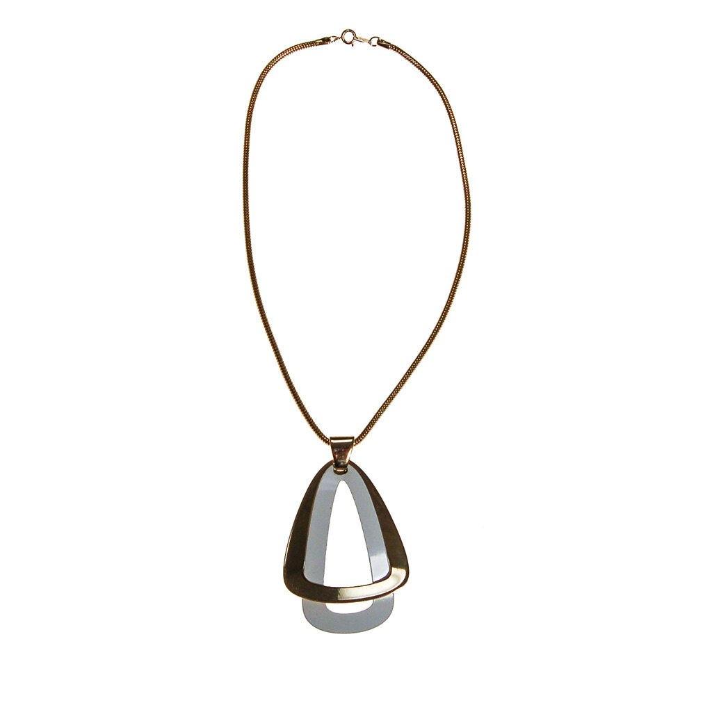 Napier White and Gold Modernist Pendant Necklace by Napier - Vintage Meet Modern Vintage Jewelry - Chicago, Illinois - #oldhollywoodglamour #vintagemeetmodern #designervintage #jewelrybox #antiquejewelry #vintagejewelry