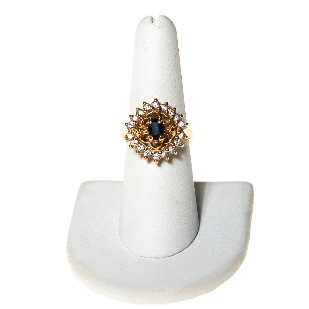 Sapphire and Cubic Zirconia Statement Ring by Gold over Sterling with Sapphire - Vintage Meet Modern Vintage Jewelry - Chicago, Illinois - #oldhollywoodglamour #vintagemeetmodern #designervintage #jewelrybox #antiquejewelry #vintagejewelry