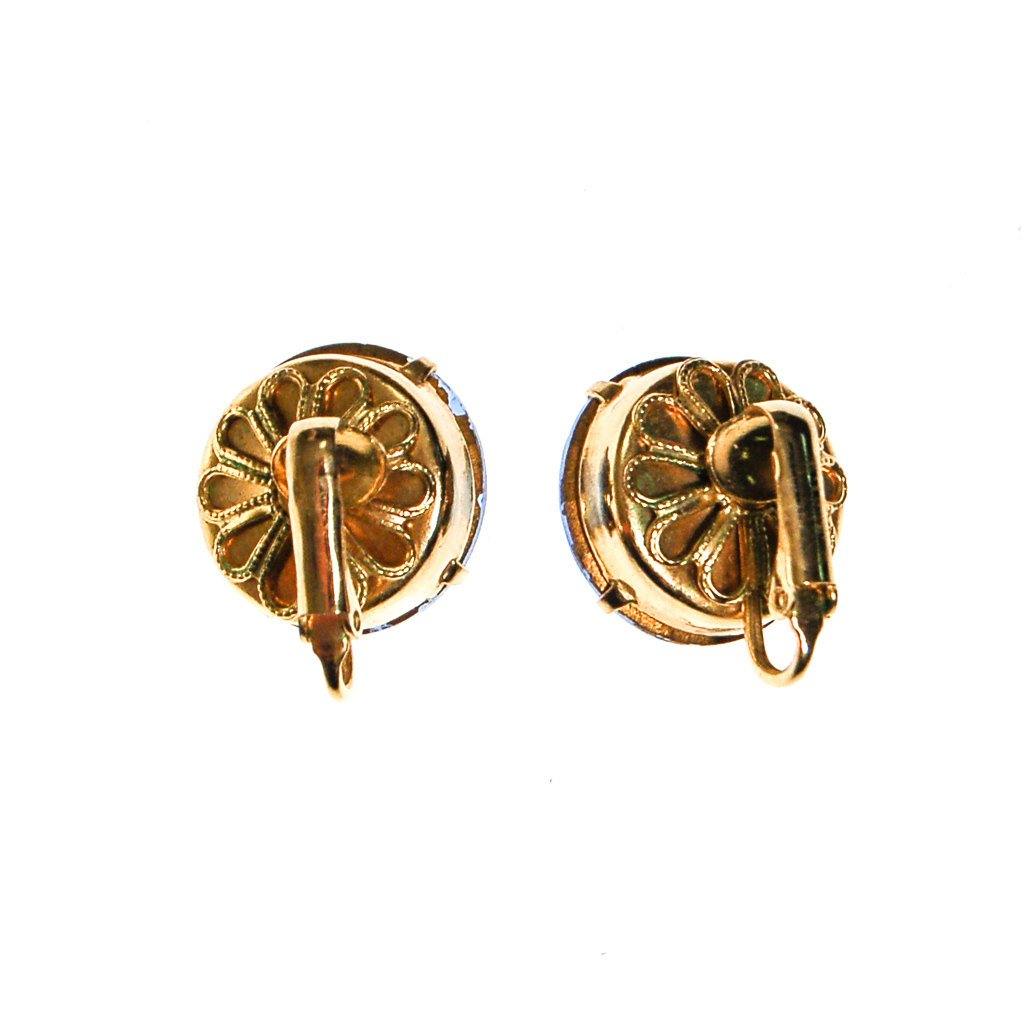 Blue Rivoli Rhinestone Earrings, Clip On, Round, Headlight Style, Designer Vintage Jewelry, 1960s by 1960s - Vintage Meet Modern Vintage Jewelry - Chicago, Illinois - #oldhollywoodglamour #vintagemeetmodern #designervintage #jewelrybox #antiquejewelry #vintagejewelry