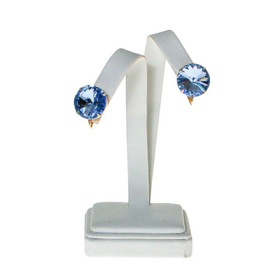 Blue Rivoli Rhinestone Earrings, Clip On, Round, Headlight Style, Designer Vintage Jewelry, 1960s by 1960s - Vintage Meet Modern Vintage Jewelry - Chicago, Illinois - #oldhollywoodglamour #vintagemeetmodern #designervintage #jewelrybox #antiquejewelry #vintagejewelry