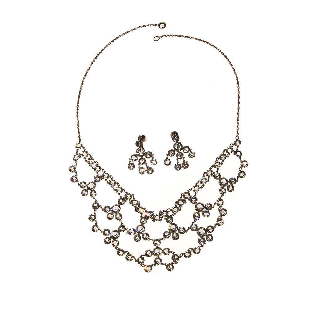 Art Deco Bezel Set Crystal Necklace & Earring Set