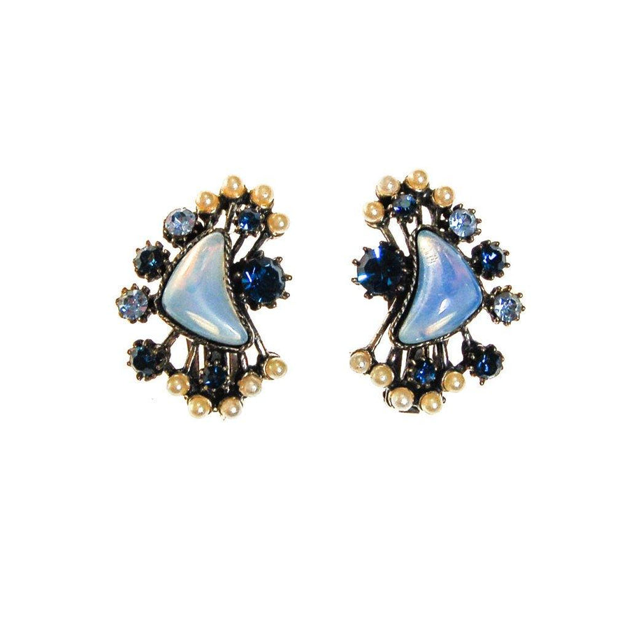 Florenza Blue Rhinestone and Faux Pearl Statement Earrings by Florenza - Vintage Meet Modern Vintage Jewelry - Chicago, Illinois - #oldhollywoodglamour #vintagemeetmodern #designervintage #jewelrybox #antiquejewelry #vintagejewelry