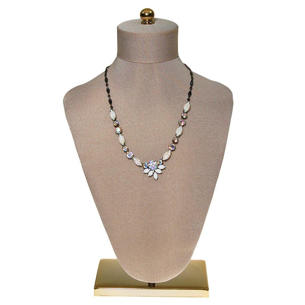 Milk Glass Aurora Borealis Rhinestone Necklace by 1950s - Vintage Meet Modern Vintage Jewelry - Chicago, Illinois - #oldhollywoodglamour #vintagemeetmodern #designervintage #jewelrybox #antiquejewelry #vintagejewelry