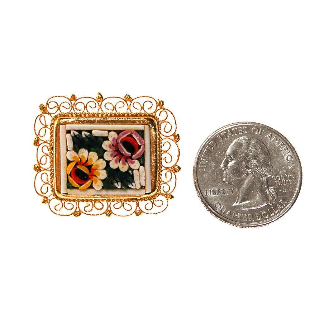Petite Micro Mosaic Floral Brooch by Italian Mosaic - Vintage Meet Modern Vintage Jewelry - Chicago, Illinois - #oldhollywoodglamour #vintagemeetmodern #designervintage #jewelrybox #antiquejewelry #vintagejewelry