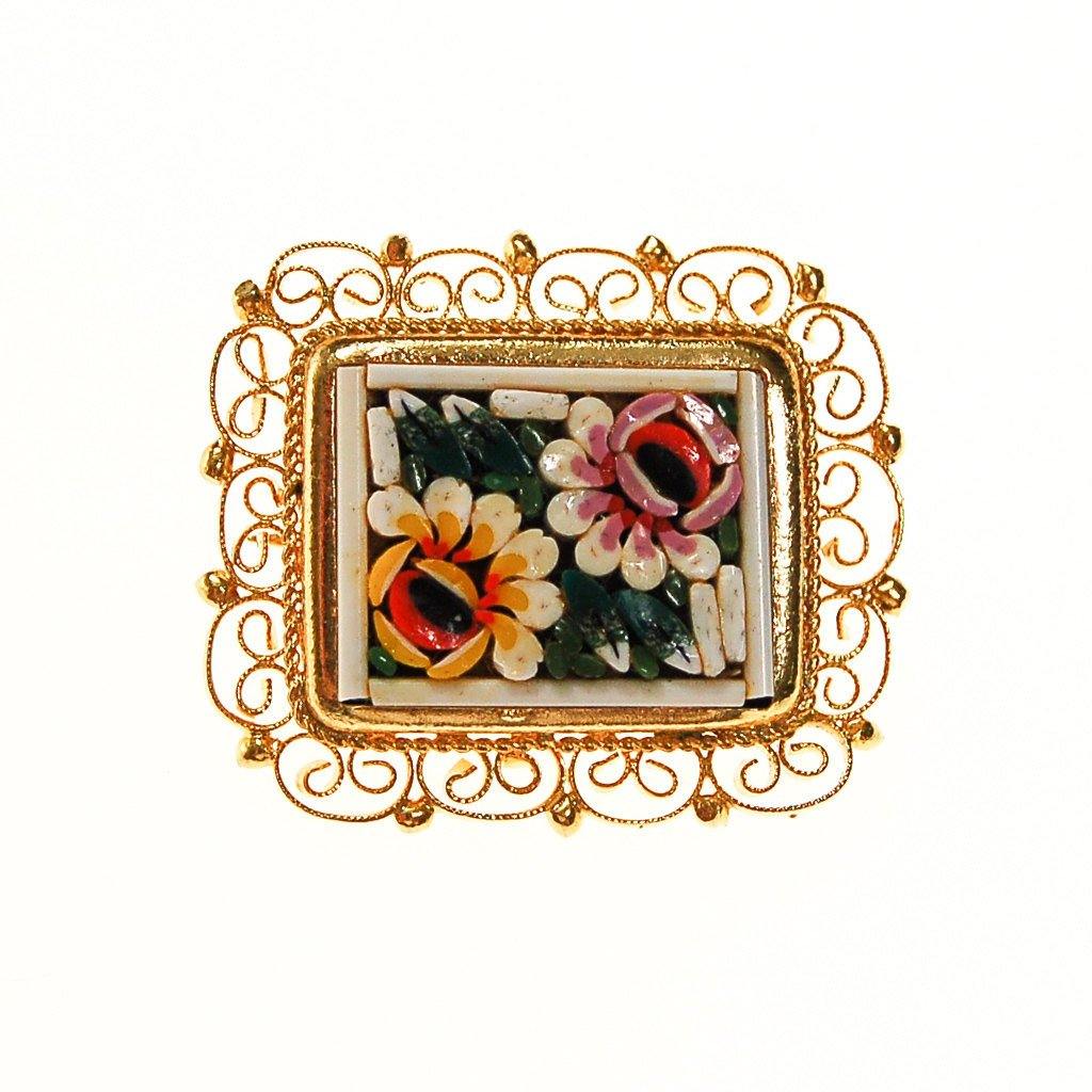 Petite Micro Mosaic Floral Brooch by Italian Mosaic - Vintage Meet Modern Vintage Jewelry - Chicago, Illinois - #oldhollywoodglamour #vintagemeetmodern #designervintage #jewelrybox #antiquejewelry #vintagejewelry