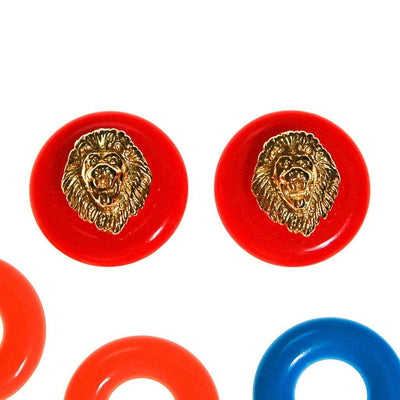 Kenneth Jay Lane Lions Head Earrings with Interchangeable Discs by Kenneth Jay Lane - Vintage Meet Modern Vintage Jewelry - Chicago, Illinois - #oldhollywoodglamour #vintagemeetmodern #designervintage #jewelrybox #antiquejewelry #vintagejewelry