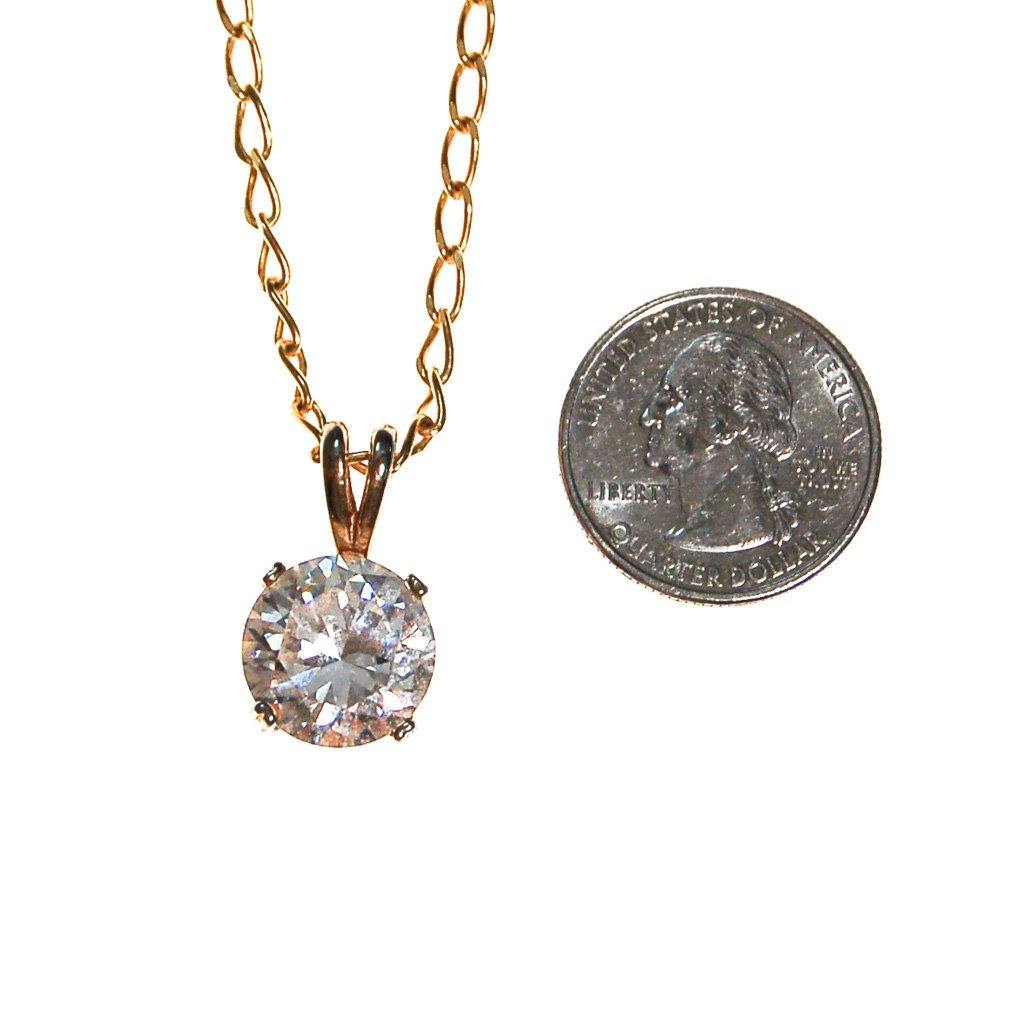 Huge CZ Solitaire Pendant Necklace set in Gold Tone by Unsigned Beauty - Vintage Meet Modern Vintage Jewelry - Chicago, Illinois - #oldhollywoodglamour #vintagemeetmodern #designervintage #jewelrybox #antiquejewelry #vintagejewelry
