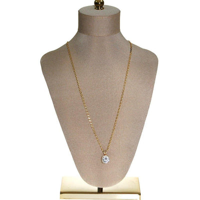 Huge CZ Solitaire Pendant Necklace set in Gold Tone by Unsigned Beauty - Vintage Meet Modern Vintage Jewelry - Chicago, Illinois - #oldhollywoodglamour #vintagemeetmodern #designervintage #jewelrybox #antiquejewelry #vintagejewelry