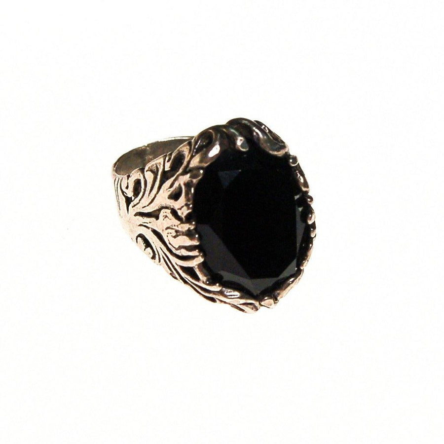 Victorian Gothic Black Glass Signet Ring by Unsigned Beauty - Vintage Meet Modern Vintage Jewelry - Chicago, Illinois - #oldhollywoodglamour #vintagemeetmodern #designervintage #jewelrybox #antiquejewelry #vintagejewelry
